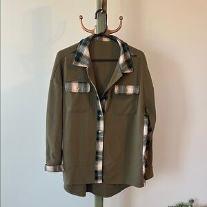 Olive Green Plaid Button-Up Shirt